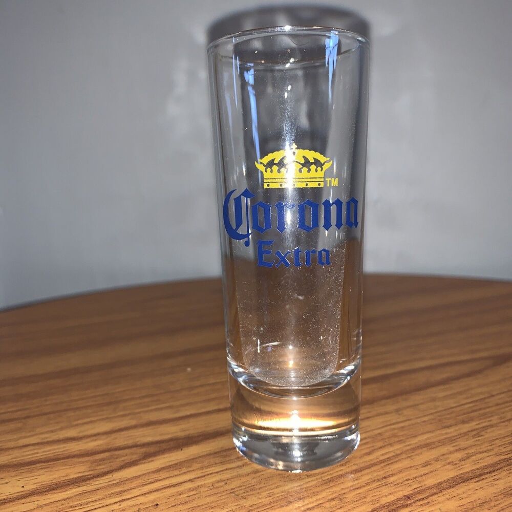 Tall Thin Shooter Corona Official Extra Shot Glass Yellow/Blue